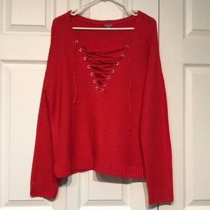 Charlotte Russe front lace up, red orange over size sweater